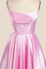 Cowl Neck Pink Satin A-line Formal Dress