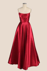 Cowl Neck Red Satin A-line Formal Dress