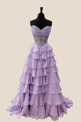 Hot Pink Lace Corset Chiffon Ruffle Long Dress