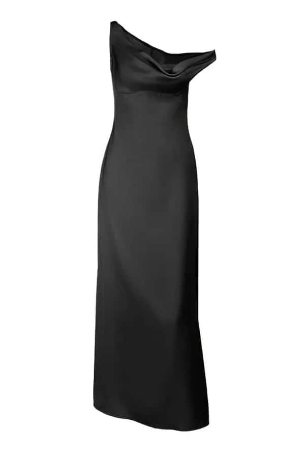 One Shoulder Fuchsia Satin Fitted Long Maxi Dress