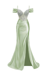 Off the Shoulder Yellow Beaded Ruched Long Dress