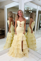 Periwinkle Chiffon Ruched Mermaid Ruffle Prom Dress