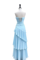 Keyhole Light Blue Chiffon Ruffle Maxi Dress