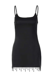 Black Straps Tight Short Dress with Tassel