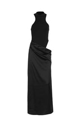 Black Halter Cut-out Ruched Fitted Long Dress