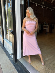 Polly Pink Shell Button Strap Maxi Dress