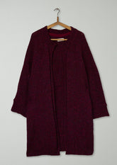 Reworn Knitted Tweed Coat Size S (598) | Damson