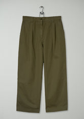 Reworn Cotton Linen Twill Trousers Size 10 (1156) | Olive Leaf
