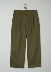 Reworn Cotton Linen Twill Trousers Size 10 (1156) | Olive Leaf