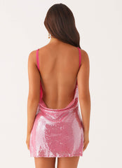 Radiant Energy Cowl Back Mini Dress - Fuchsia