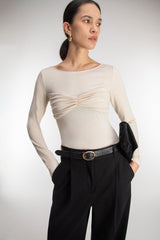 KNIT LONG SLEEVE TOP WITH RUCHED BRALETTE