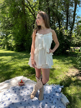 Camille Ivory Ruffle Tie Strap Romper
