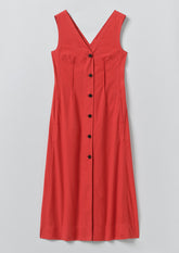V Neck Cotton Linen Poplin Dress | Goji Berry