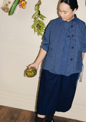 Railroad Stripe Side Tie Vest | Denim Blue