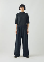 Stripe Wool Cashmere Half Sleeve Sweater | Dark Navy/Olive