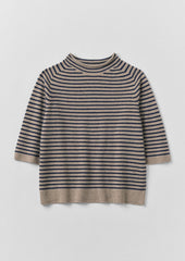 Stripe Wool Cashmere Half Sleeve Sweater | Biscuit/Anthracite