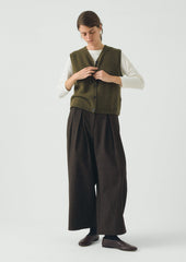 Wool Cashmere V Neck Tank | Olive Melange