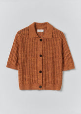Open Stitch Knitted Linen Cotton Polo | Amber