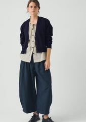 Wool Linen Patch Pocket Cardigan | Dark Navy