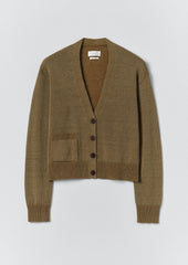 Wool Linen Patch Pocket Cardigan | Old Gold