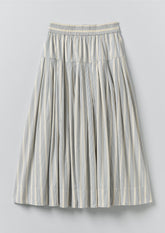 Pleated Stripe Cotton Skirt | Ecru/Blue