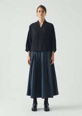 Railroad Stripe Pleated Cotton Skirt | Denim Blue