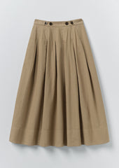 Pleated Cotton Linen Poplin Skirt | Ash Brown