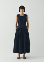 Pleated Raised Stripe Cotton Skirt | Slate