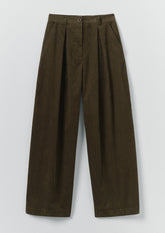 Organic Cord Box Pleat Trousers | Tent Green