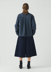 Railroad Stripe Cotton Smock Popover Shirt | Denim Blue