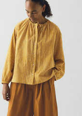 Natural Dye Stripe Cotton Gathered Top | Tumeric