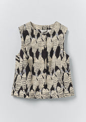 Market Fish Print Cotton Poplin Top | Slate
