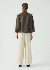 Linen Silk Wrap Shirt | Tent Green