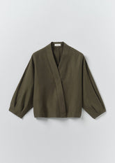 Linen Silk Wrap Shirt | Tent Green