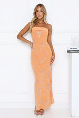 Downtown Glow Sequin Strapless Maxi Dress Orange