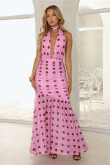 Fiorisse Polka Dot Halter Maxi Dress Pink