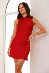 Energising Vibe Satin Mini Dress Red