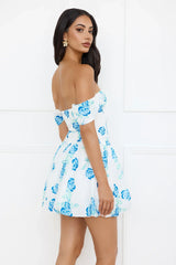 Easy Living Off Shoulder Bubble Mini Dress Blue