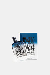 Comme des Garçons Parfums Blue Santal coffret et flacon spray 100ml typographie répétée bleu nuit