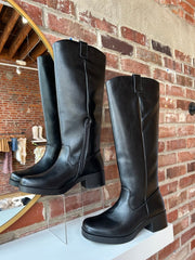 Clara Black Knee High Block Heel Boots