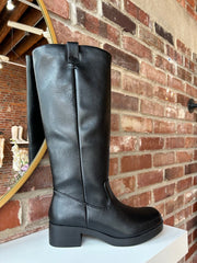 Clara Black Knee High Block Heel Boots