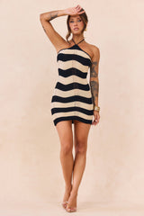 Coastal Waves Crochet Mini Dress - Black Beige