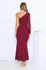 Dressed In Love One Shoulder Mesh Maxi Dress Plum