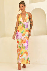 Dream State Satin Maxi Dress - Orange Multi