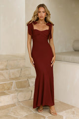 Elegant Twist Front Tie Shoulder Maxi Dress Burgundy