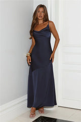 Brilliant Belle Satin Maxi Dress Navy