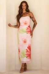 Euphoria Hour Mesh Midi Dress - Coral Green