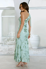 Evening Charm One Shoulder Maxi Dress Sage
