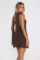 Chic Babe Polka Dot Halter Mini Dress Brown