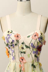 Champagne Tulle and Floral Embroidery Tea Length Gown